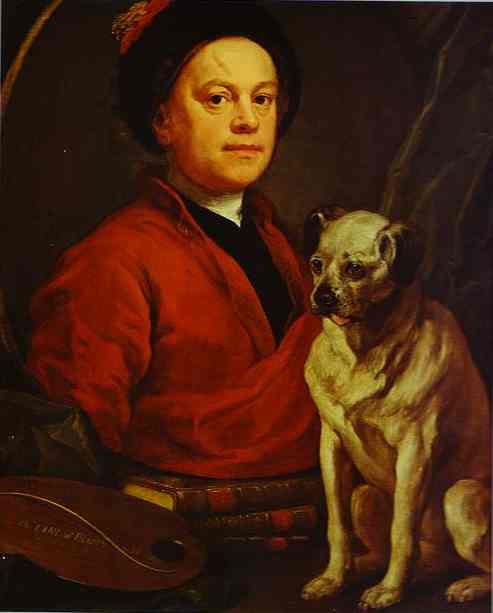 Wikioo.org - The Encyclopedia of Fine Arts - Painting, Artwork by William Hogarth - Self-Portrait with Pug-Dog