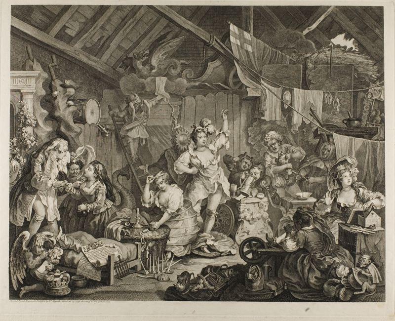 Wikioo.org - The Encyclopedia of Fine Arts - Painting, Artwork by William Hogarth - Strolling Actresses Dressing in a Barn