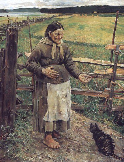 Wikioo.org - The Encyclopedia of Fine Arts - Painting, Artwork by Akseli Gallen Kallela - Old Woman With a Cat