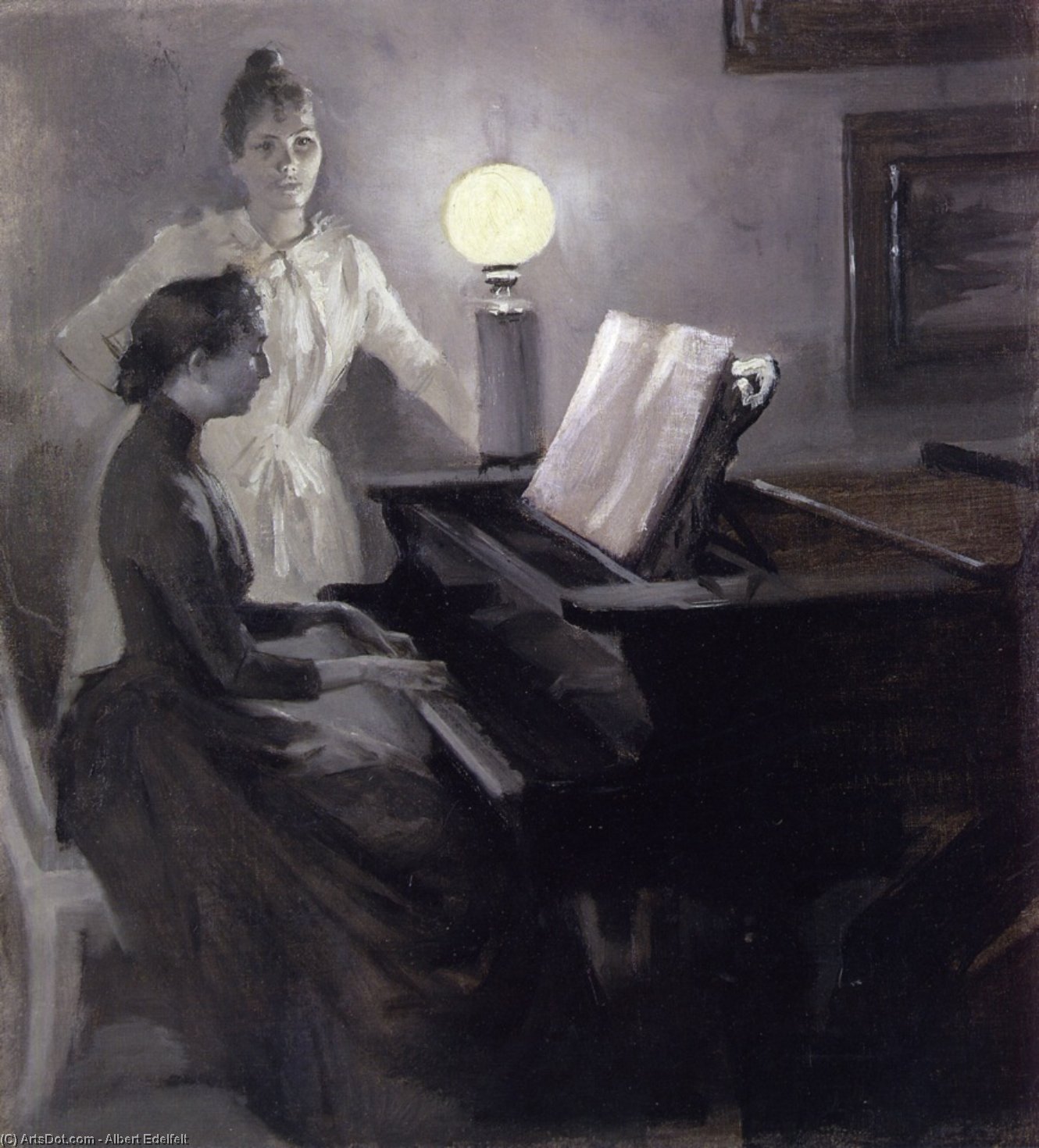WikiOO.org – 美術百科全書 - 繪畫，作品 Albert Edelfelt - 在钢琴