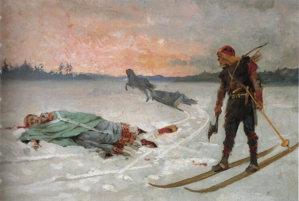 Wikioo.org - The Encyclopedia of Fine Arts - Painting, Artwork by Albert Edelfelt - Bishop Henry killed by Lalli