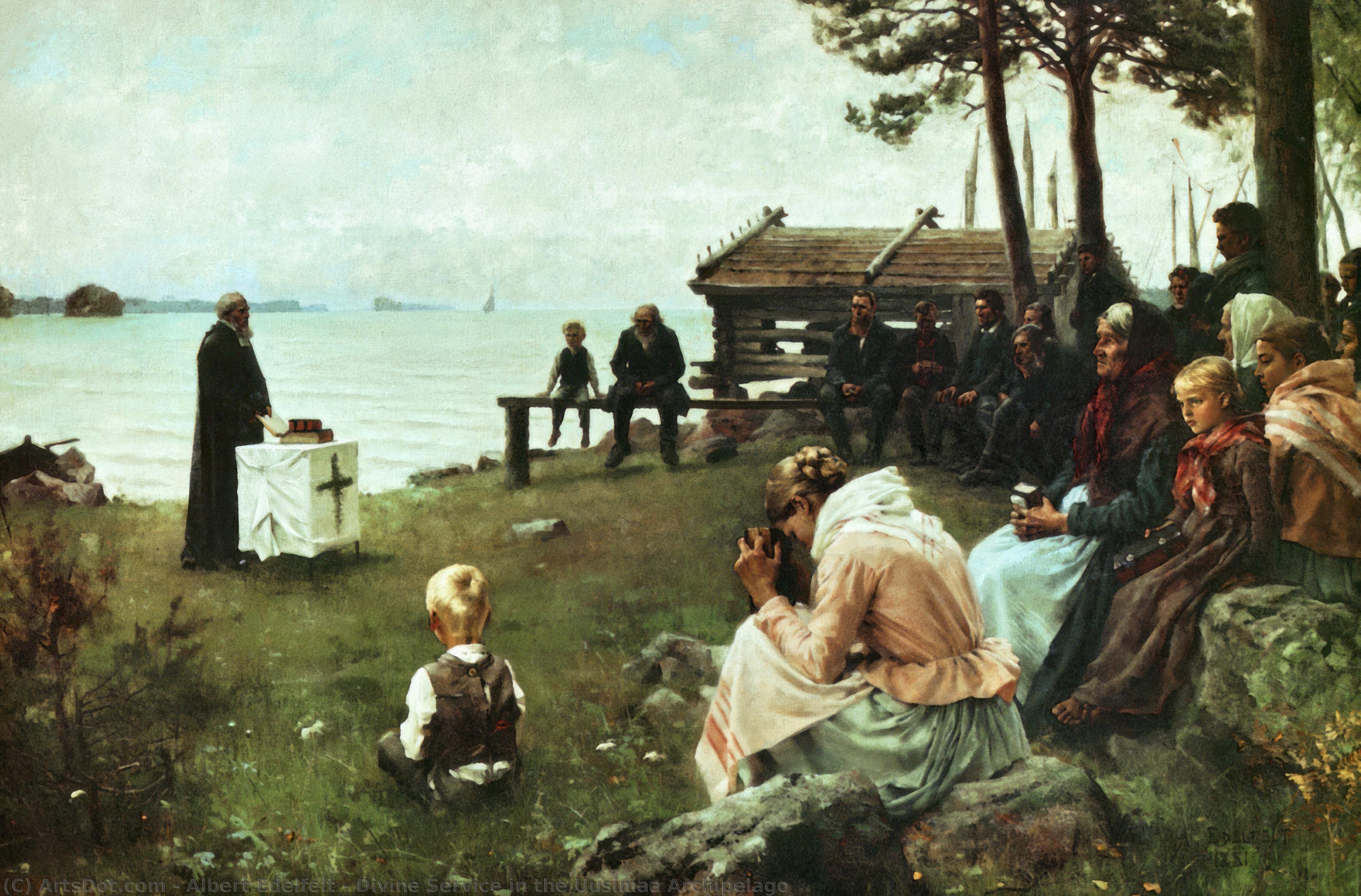 Wikioo.org - The Encyclopedia of Fine Arts - Painting, Artwork by Albert Edelfelt - Divine Service in the Uusimaa Archipelago