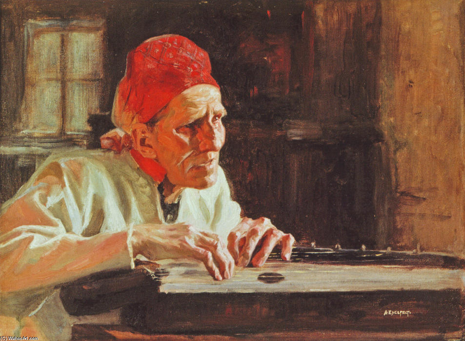 Wikioo.org - The Encyclopedia of Fine Arts - Painting, Artwork by Albert Edelfelt - Larin Paraske laulaa itkuvirsiä I