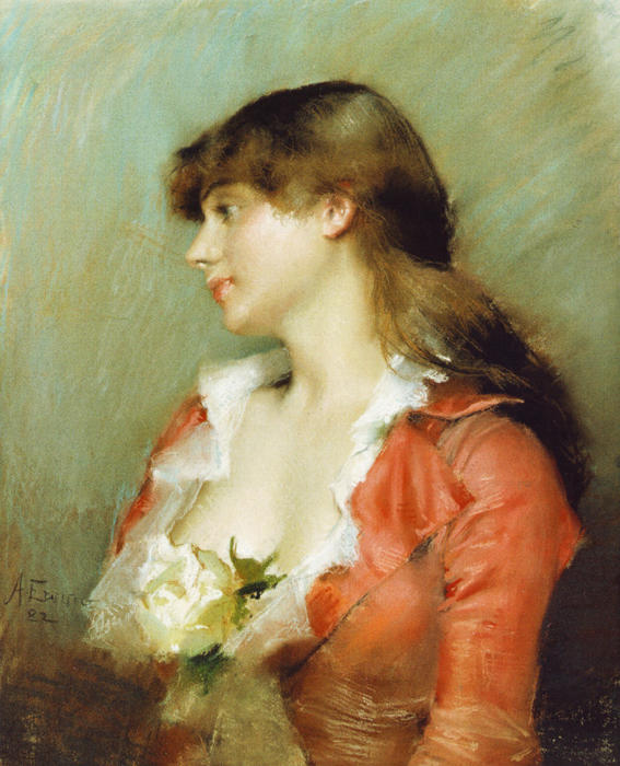 WikiOO.org - Encyclopedia of Fine Arts - Maleri, Artwork Albert Edelfelt - Nuori nainen sivulta nähtynä