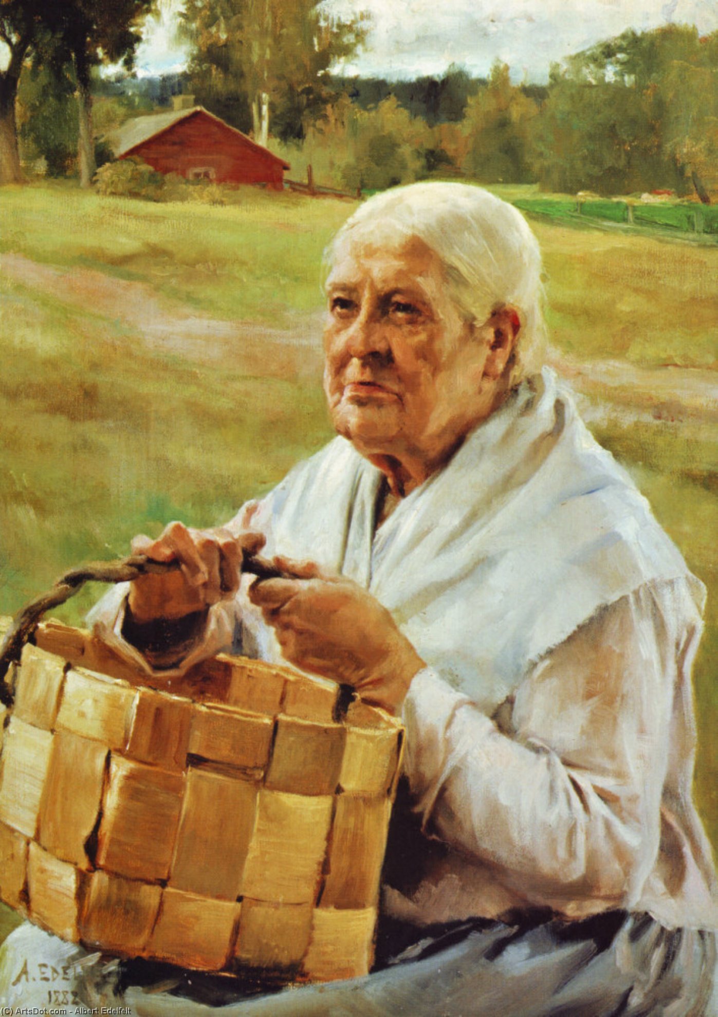 WikiOO.org – 美術百科全書 - 繪畫，作品 Albert Edelfelt - 老妇 与  一个  篮  的  木头  芯片