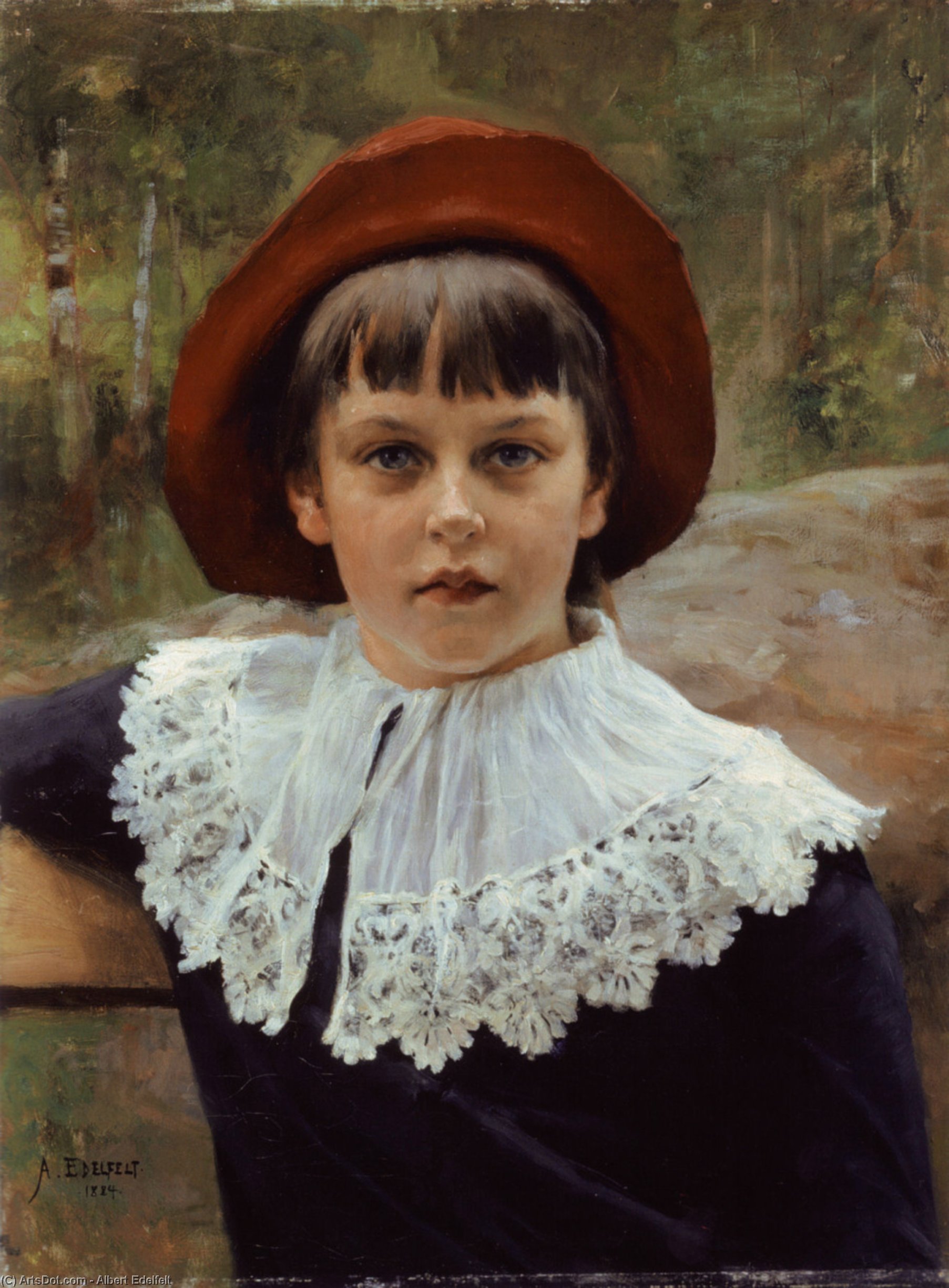 Wikioo.org - The Encyclopedia of Fine Arts - Painting, Artwork by Albert Edelfelt - Portrait of the Artist's Sister Berta Edelfelt