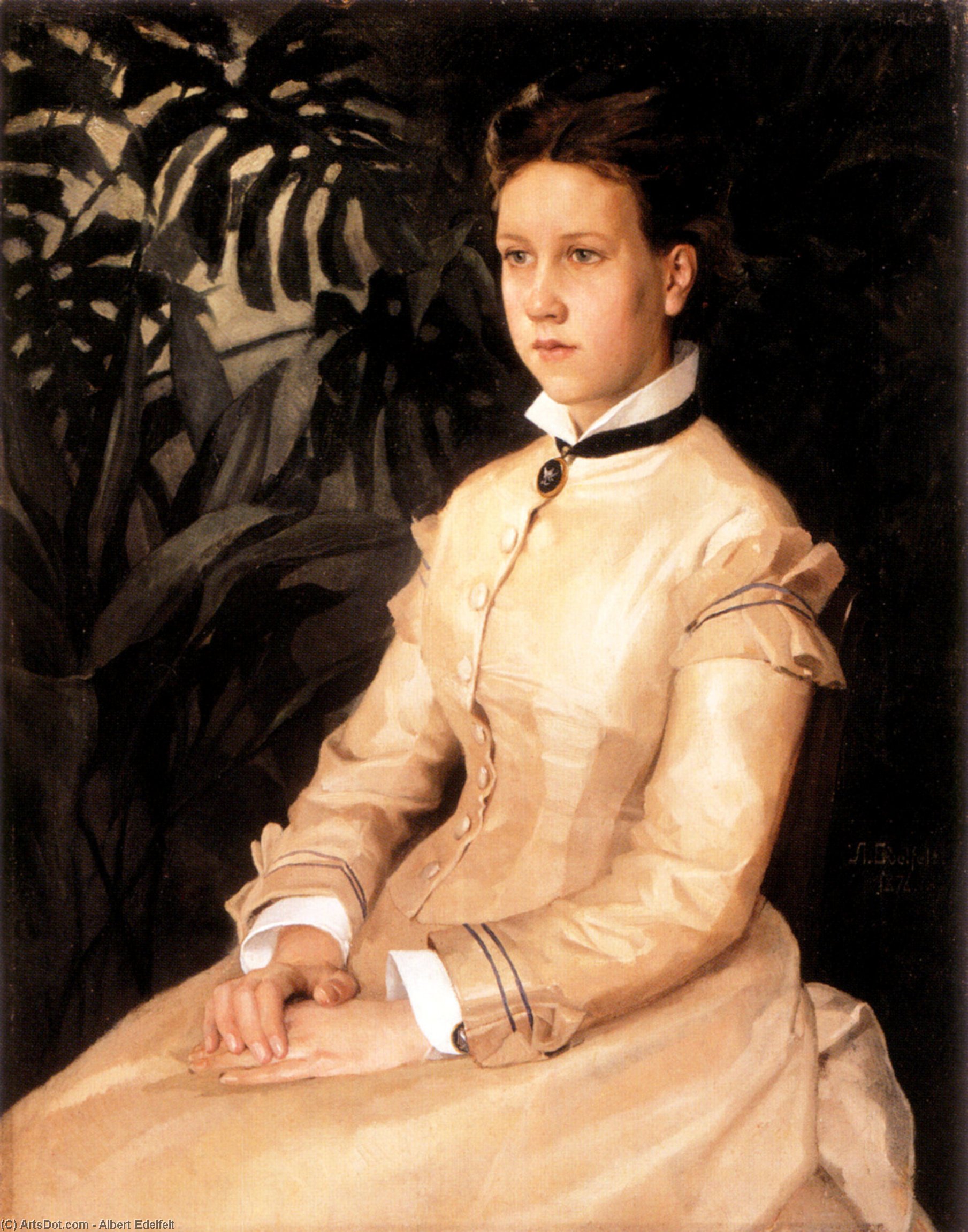 Wikioo.org - The Encyclopedia of Fine Arts - Painting, Artwork by Albert Edelfelt - Portrait of the Artist's Sister Ellen Edelfelt