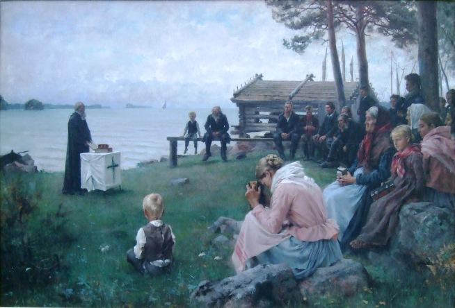 Wikioo.org - The Encyclopedia of Fine Arts - Painting, Artwork by Albert Edelfelt - Service divin au bord de la mer