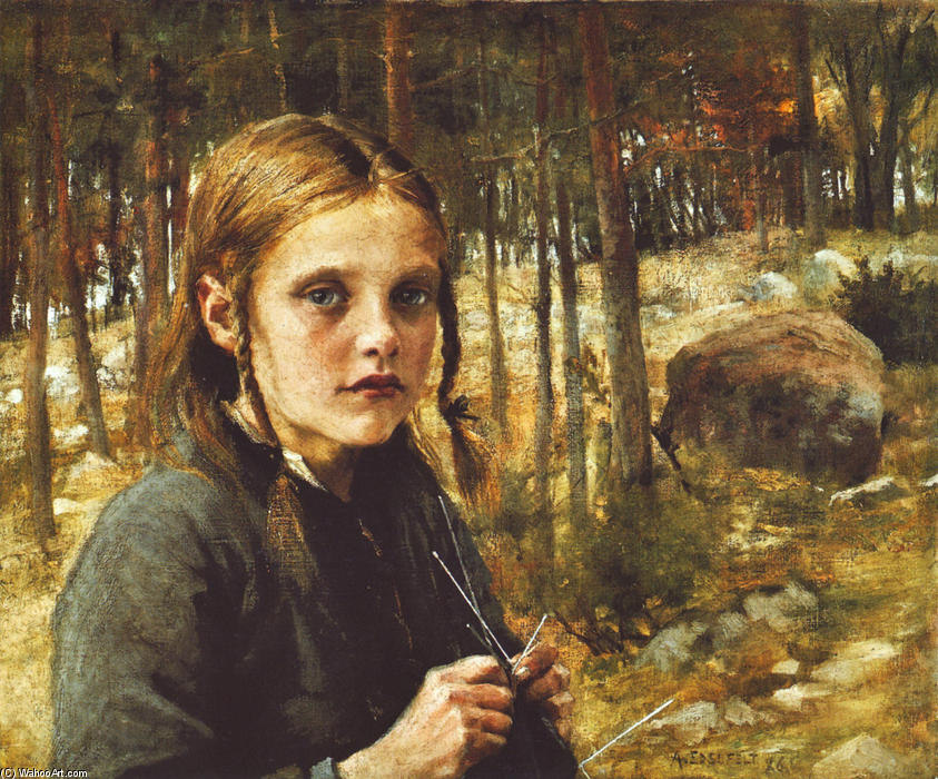 Wikioo.org - สารานุกรมวิจิตรศิลป์ - จิตรกรรม Albert Edelfelt - Sukkaa kutova tyttö