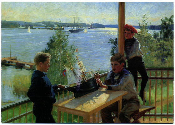 Wikioo.org - The Encyclopedia of Fine Arts - Painting, Artwork by Albert Edelfelt - The Eklöf Boys on the Veranda of Villa Sjökulla