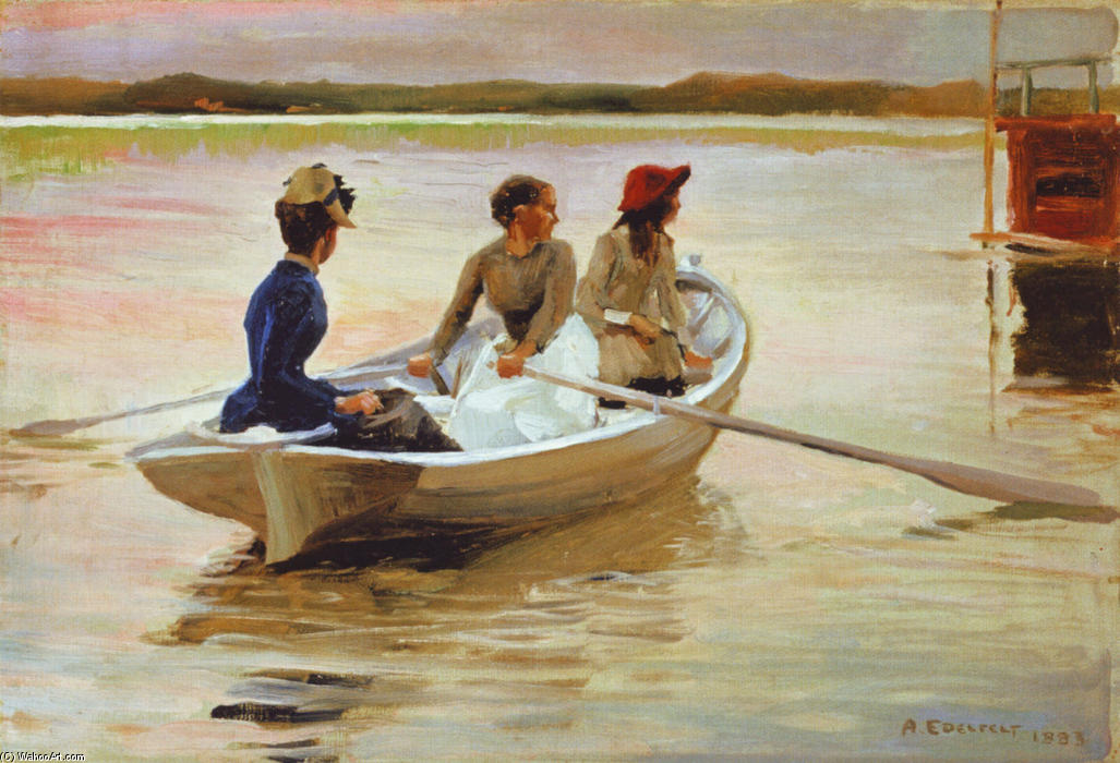 WikiOO.org - Encyclopedia of Fine Arts - Lukisan, Artwork Albert Edelfelt - Tyttöjä veneessä (Kesä saaristossa)