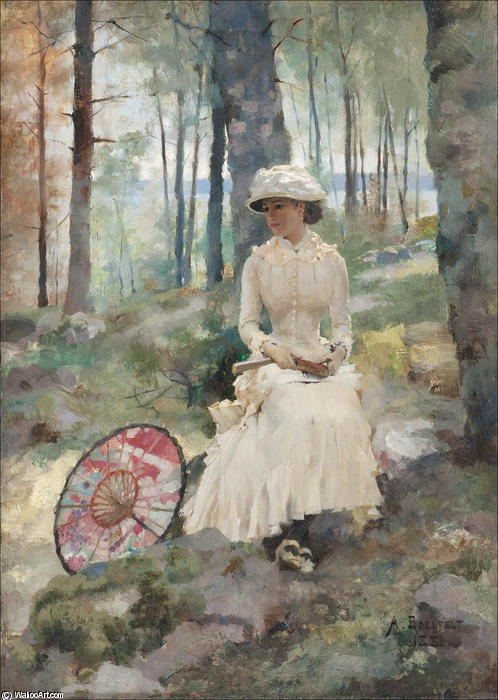 Wikioo.org - The Encyclopedia of Fine Arts - Painting, Artwork by Albert Edelfelt - Under the birches