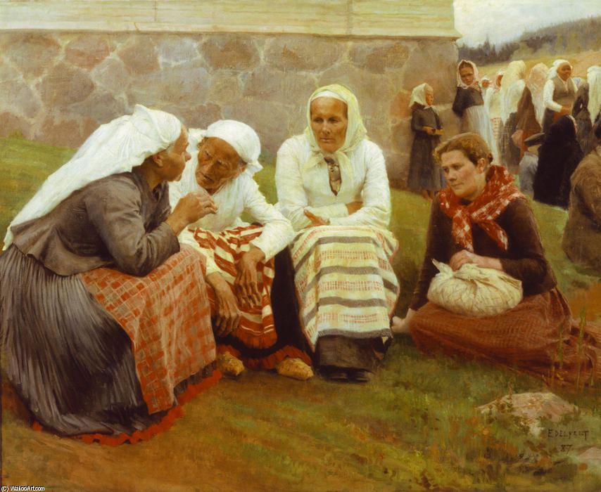 Wikioo.org - The Encyclopedia of Fine Arts - Painting, Artwork by Albert Edelfelt - Women Outside the Church at Ruokolahti