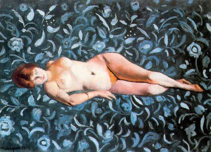 WikiOO.org - Enciclopedia of Fine Arts - Pictura, lucrări de artă Albert Marquet - Desnudo sobre fondo azul