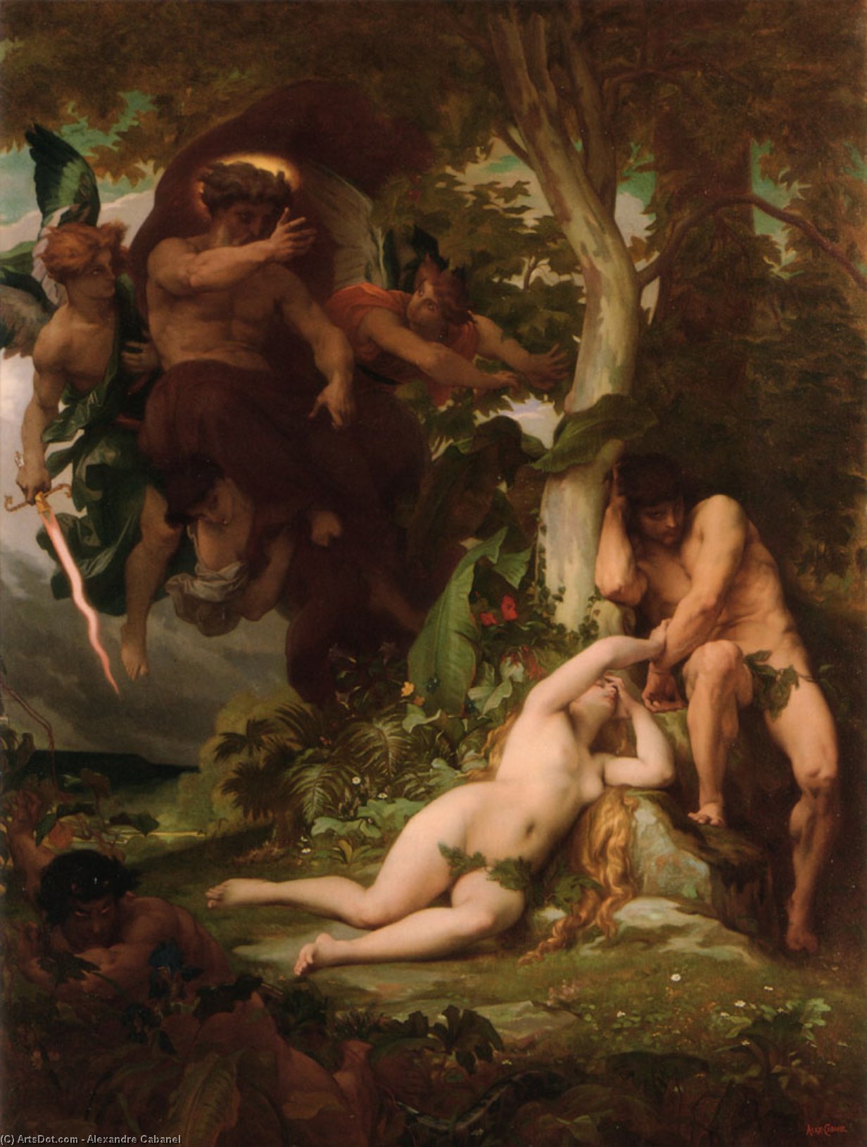 Wikioo.org – L'Enciclopedia delle Belle Arti - Pittura, Opere di Alexandre Cabanel - il espulsione di adam e vigilia dal giardino di paradiso