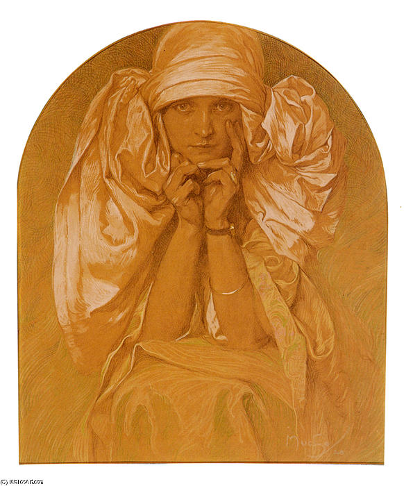 Wikioo.org - The Encyclopedia of Fine Arts - Painting, Artwork by Alphonse Maria Mucha - Portrait Of The Artists Daughter Jaroslava