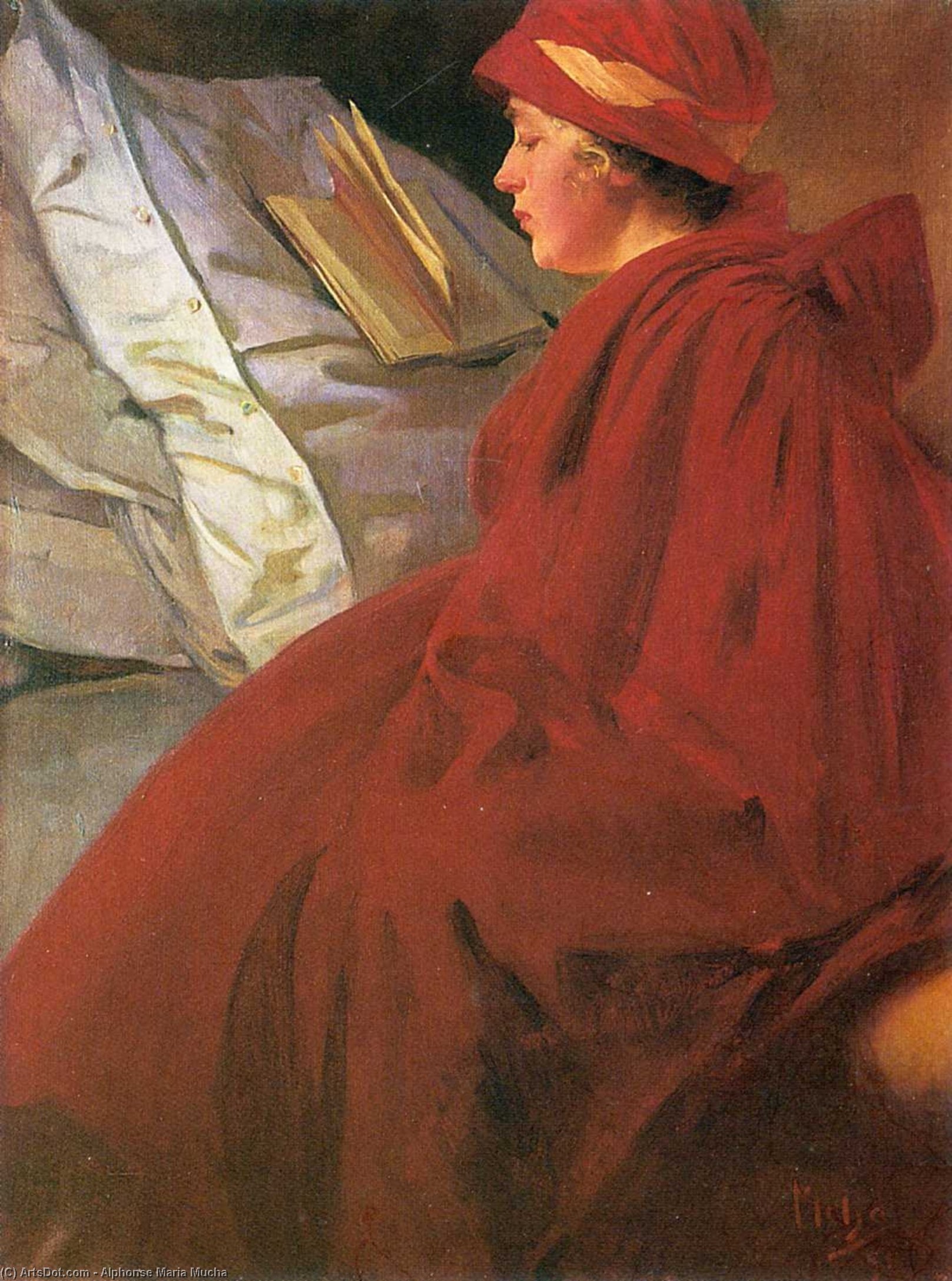 Wikioo.org - The Encyclopedia of Fine Arts - Painting, Artwork by Alphonse Maria Mucha - Red Coat