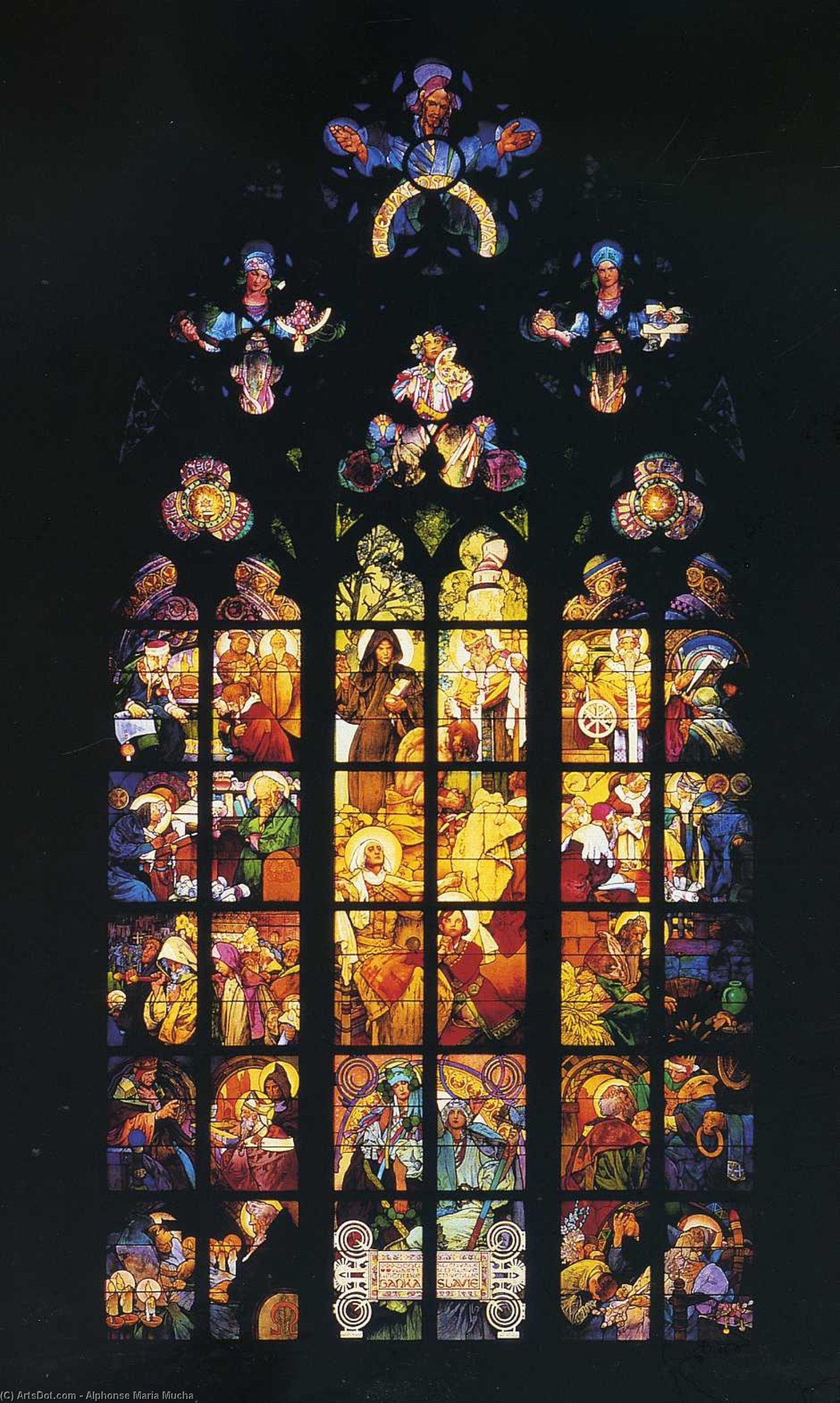 Wikioo.org - The Encyclopedia of Fine Arts - Painting, Artwork by Alphonse Maria Mucha - Stained-Glass Window in St. Vitus Cathedral