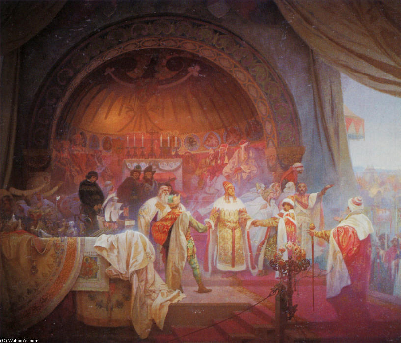WikiOO.org - Encyclopedia of Fine Arts - Målning, konstverk Alphonse Maria Mucha - The Bohemian King Premysl Otakar II. The Union of Slavic Dynasties