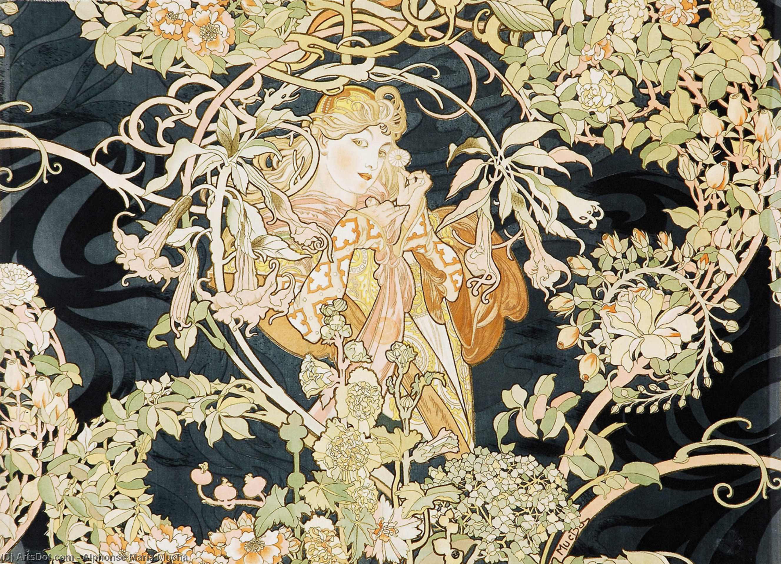 WikiOO.org - Encyclopedia of Fine Arts - Maľba, Artwork Alphonse Maria Mucha - Woman with Daisies