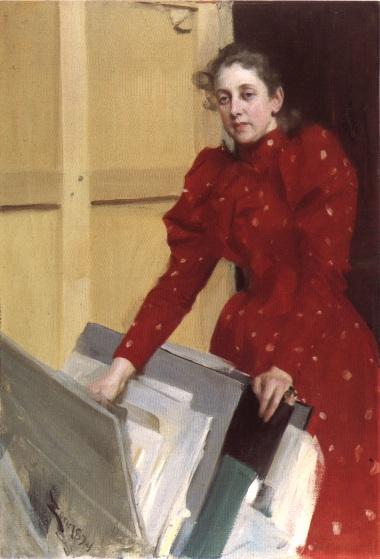 Wikioo.org - The Encyclopedia of Fine Arts - Painting, Artwork by Anders Leonard Zorn - Porträtt av Emma Zorn i Parisateljén