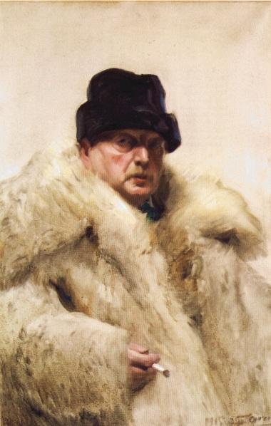 Wikioo.org - The Encyclopedia of Fine Arts - Painting, Artwork by Anders Leonard Zorn - Självporträtt i vargskinnspäls
