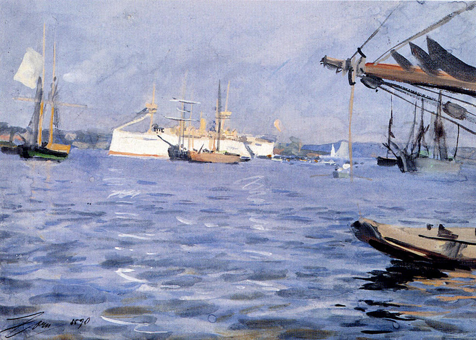 Wikioo.org - The Encyclopedia of Fine Arts - Painting, Artwork by Anders Leonard Zorn - The Battleship Baltimore In Stockholm Harbor