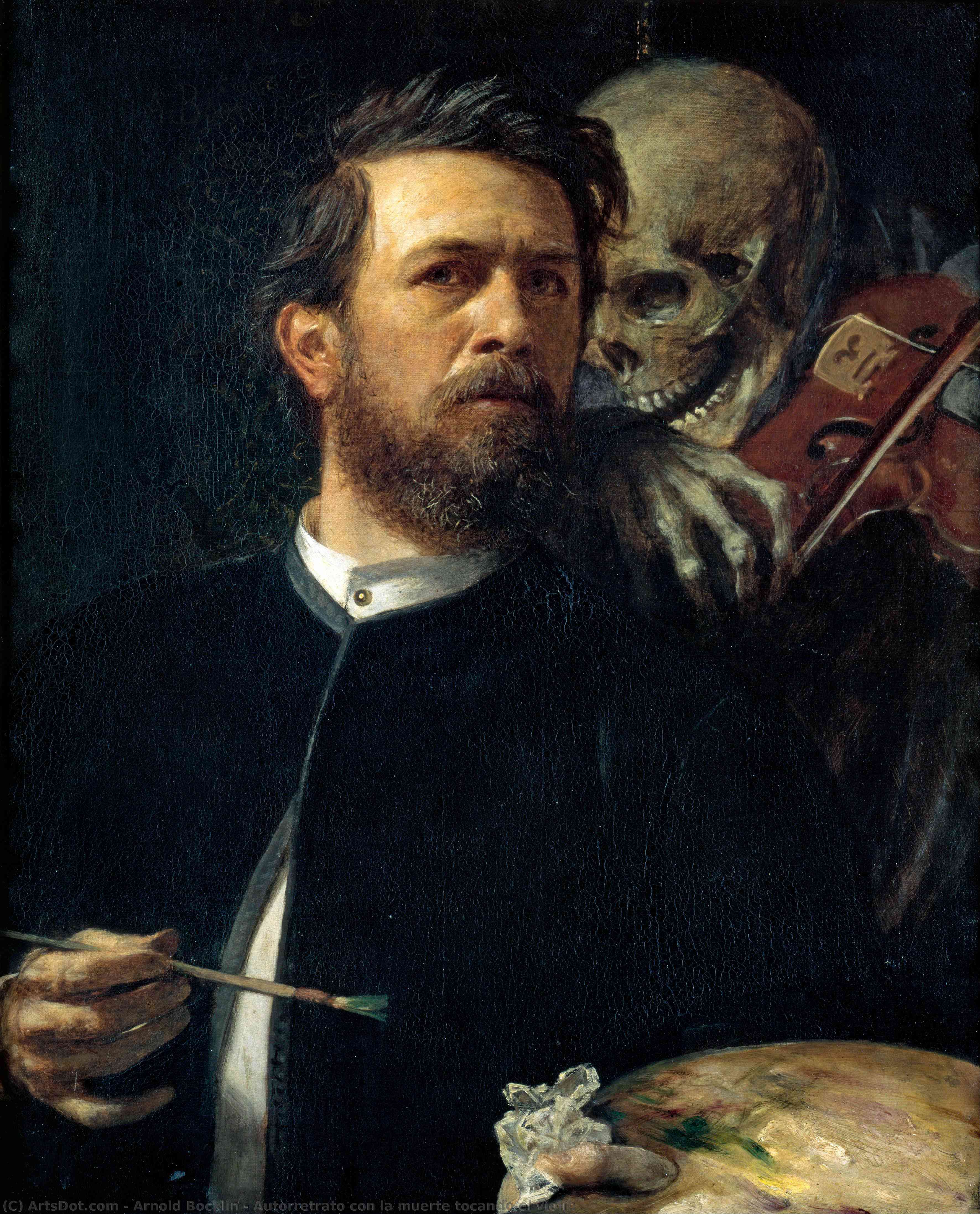 Wikioo.org – La Enciclopedia de las Bellas Artes - Pintura, Obras de arte de Arnold Bocklin - Autorretrato estafa la muerte tocando el violín