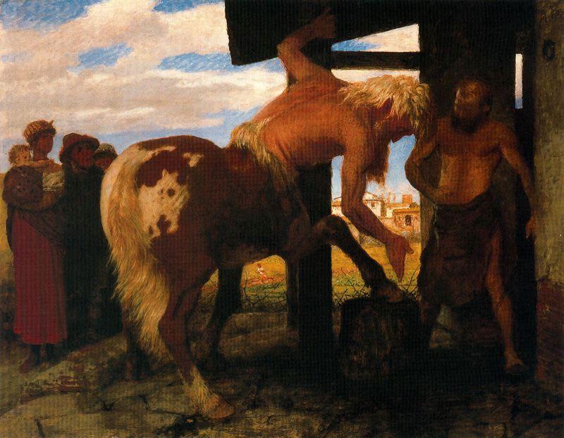 Wikioo.org - The Encyclopedia of Fine Arts - Painting, Artwork by Arnold Bocklin - Centaure à la forge du village