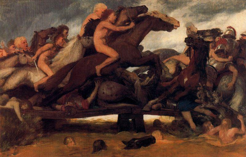 Wikioo.org - The Encyclopedia of Fine Arts - Painting, Artwork by Arnold Bocklin - Combat sur un pont 1