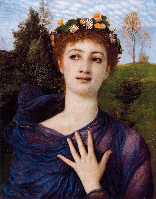 Wikioo.org - The Encyclopedia of Fine Arts - Painting, Artwork by Arnold Bocklin - Flore (Jeune fille à la couronne de fleurs)