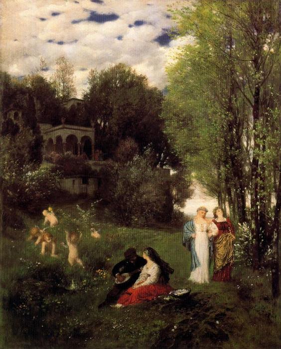 Wikioo.org - The Encyclopedia of Fine Arts - Painting, Artwork by Arnold Bocklin - Paysage de printemps idéal