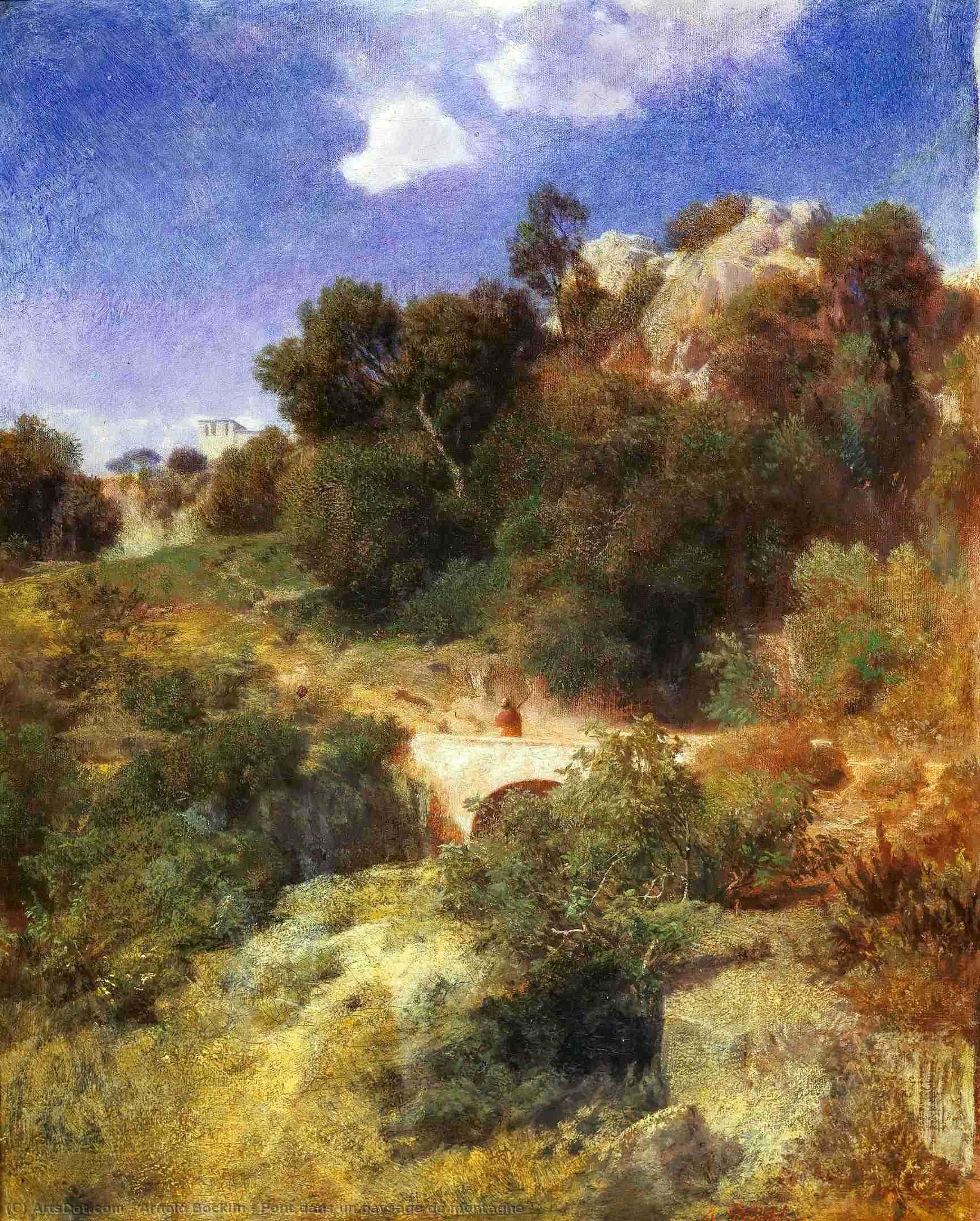 Wikioo.org - The Encyclopedia of Fine Arts - Painting, Artwork by Arnold Bocklin - Pont dans un paysage de montagne
