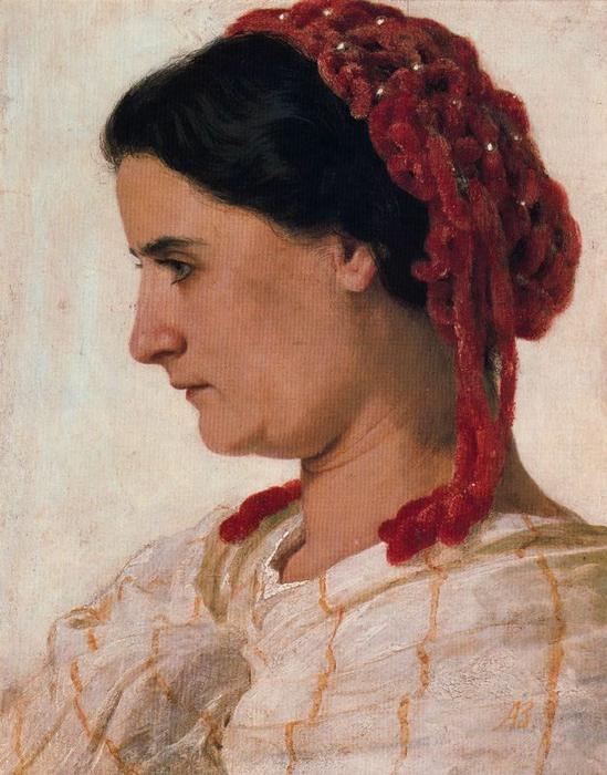 Wikioo.org – La Enciclopedia de las Bellas Artes - Pintura, Obras de arte de Arnold Bocklin - Portrait d Angela Böcklin a la résille rouge