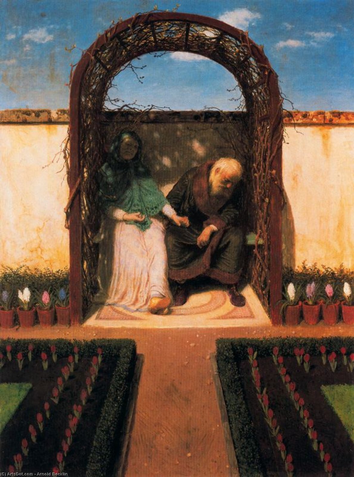 Wikioo.org - The Encyclopedia of Fine Arts - Painting, Artwork by Arnold Bocklin - Sous la tonnelle