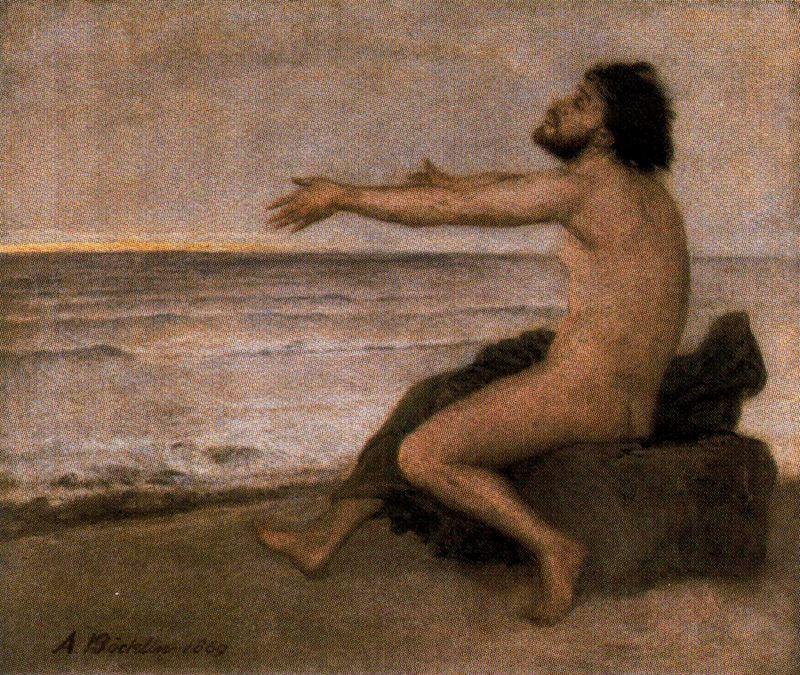 WikiOO.org - Encyclopedia of Fine Arts - Maľba, Artwork Arnold Bocklin - Ulysse au bord de la mer