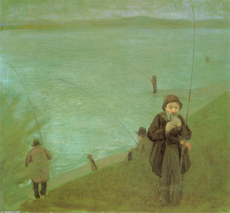 Wikioo.org - สารานุกรมวิจิตรศิลป์ - จิตรกรรม August Macke - Anglers on the Rhine