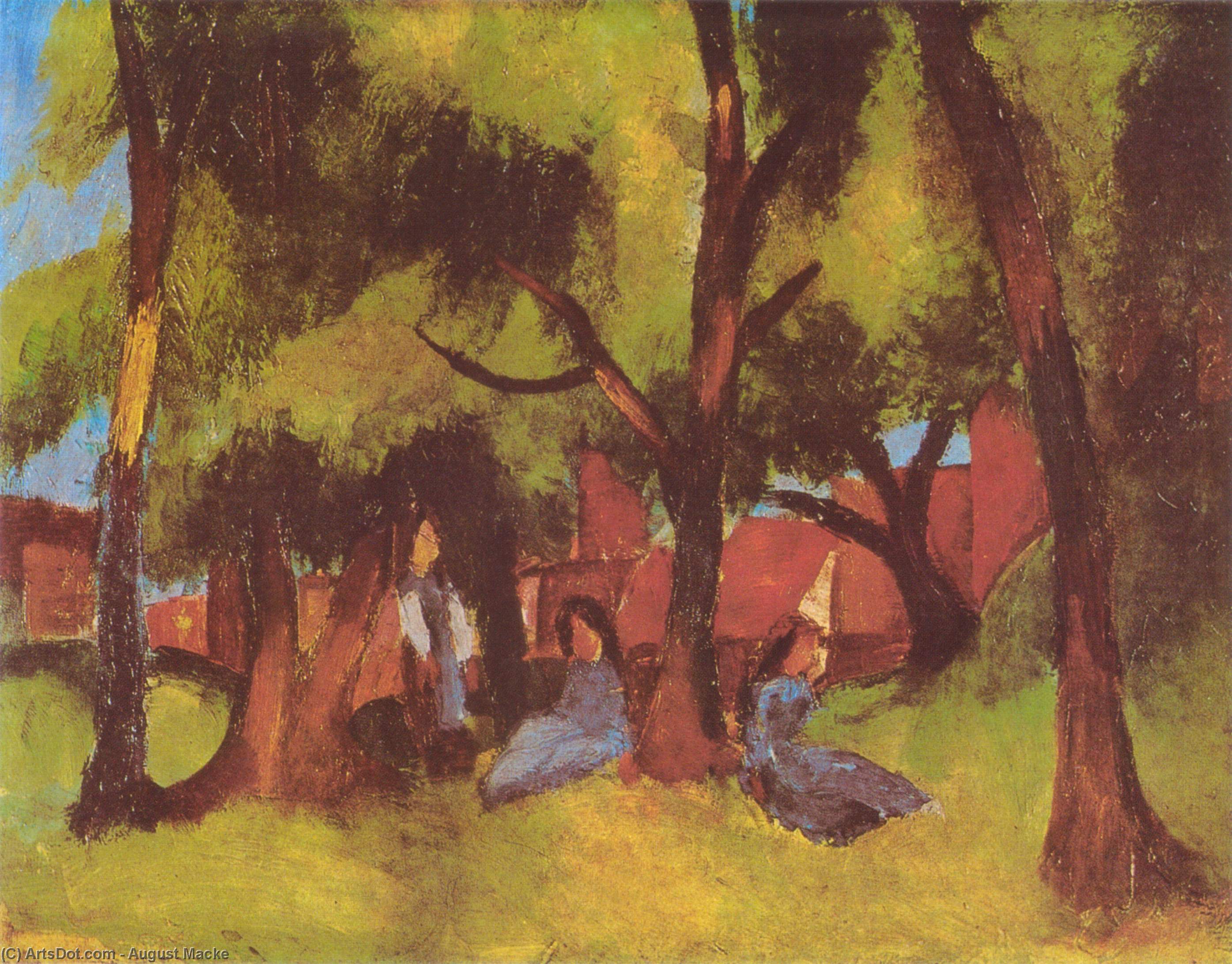 Wikioo.org - The Encyclopedia of Fine Arts - Painting, Artwork by August Macke - Children under Trees in Sun