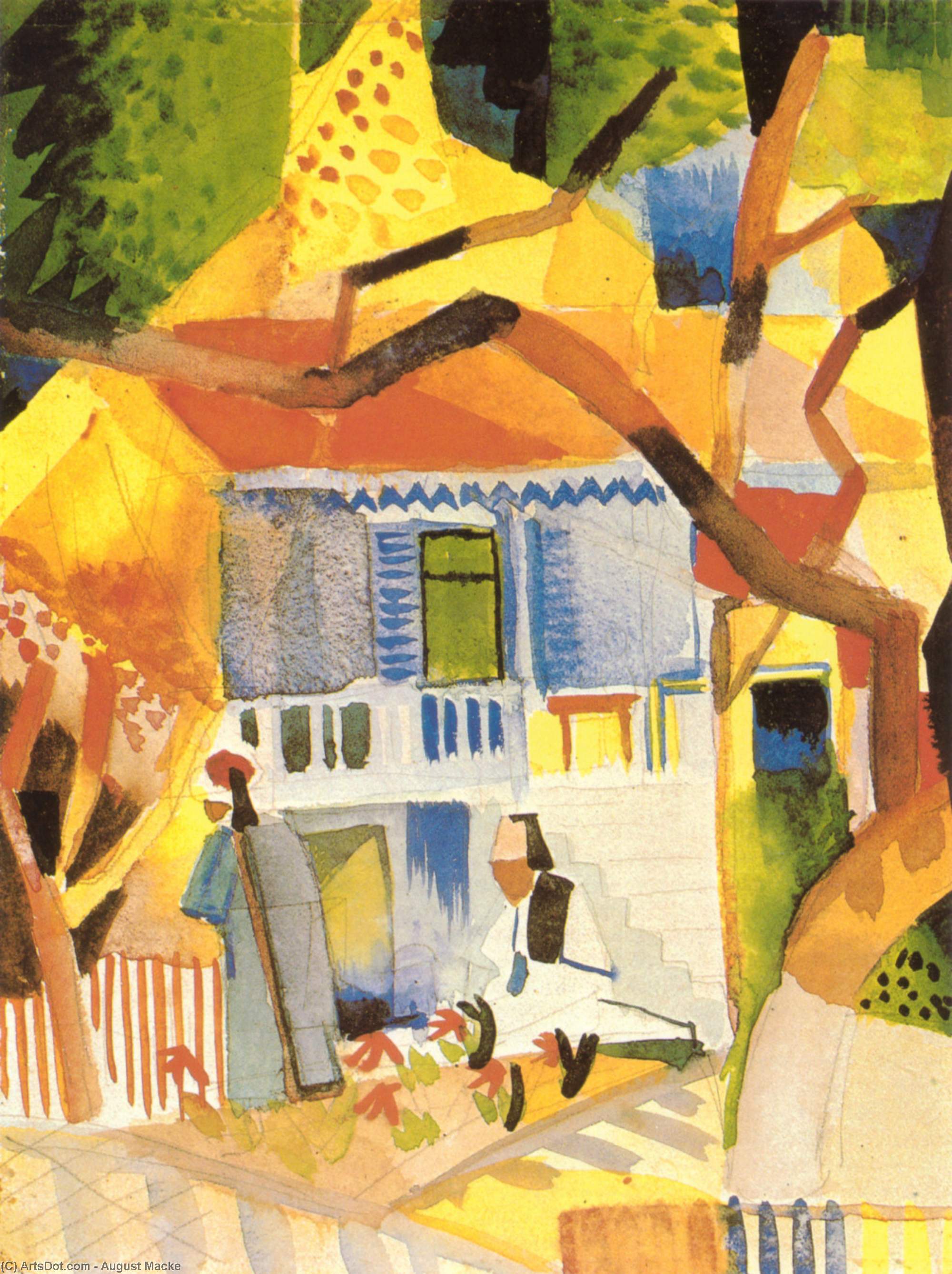 Wikioo.org - The Encyclopedia of Fine Arts - Painting, Artwork by August Macke - Courtyard of a Villa at St. Germain