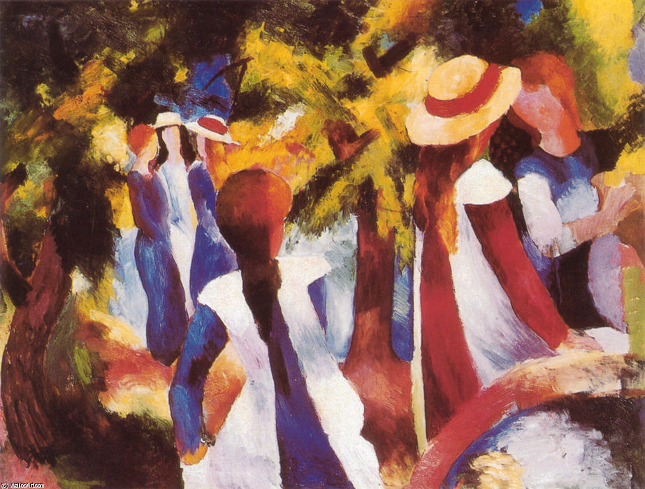 Wikioo.org - The Encyclopedia of Fine Arts - Painting, Artwork by August Macke - Girls under Trees