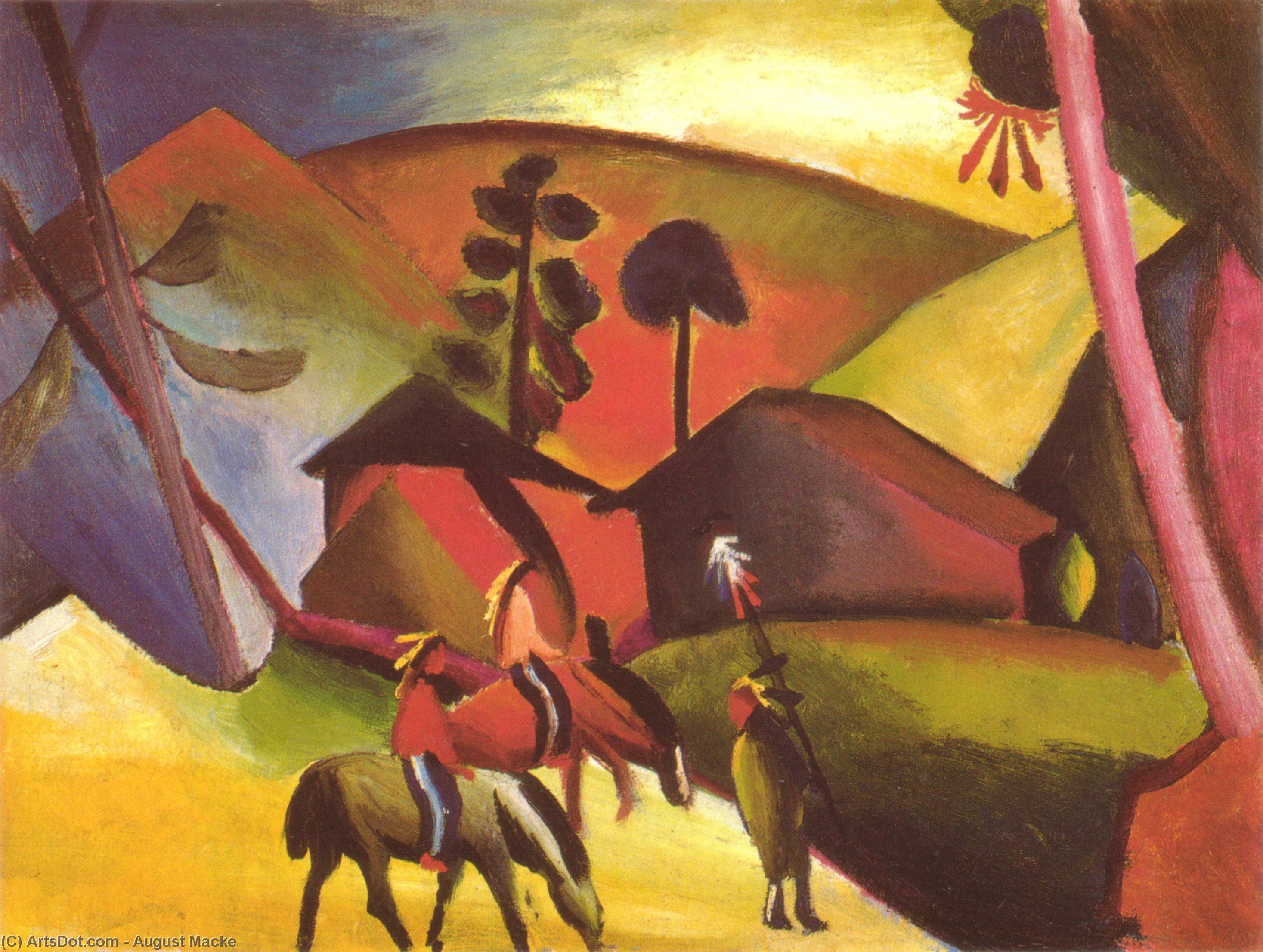 Wikioo.org - สารานุกรมวิจิตรศิลป์ - จิตรกรรม August Macke - Indians on Horses