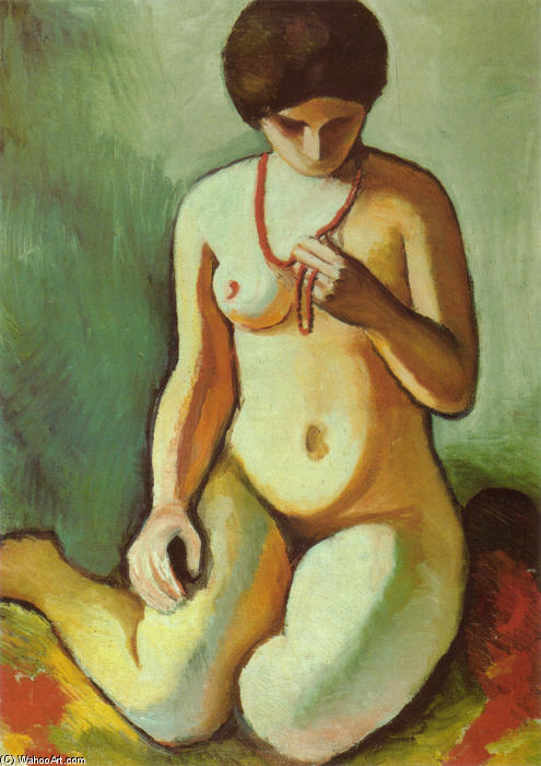 WikiOO.org - Εγκυκλοπαίδεια Καλών Τεχνών - Ζωγραφική, έργα τέχνης August Macke - Nude with Coral Necklace