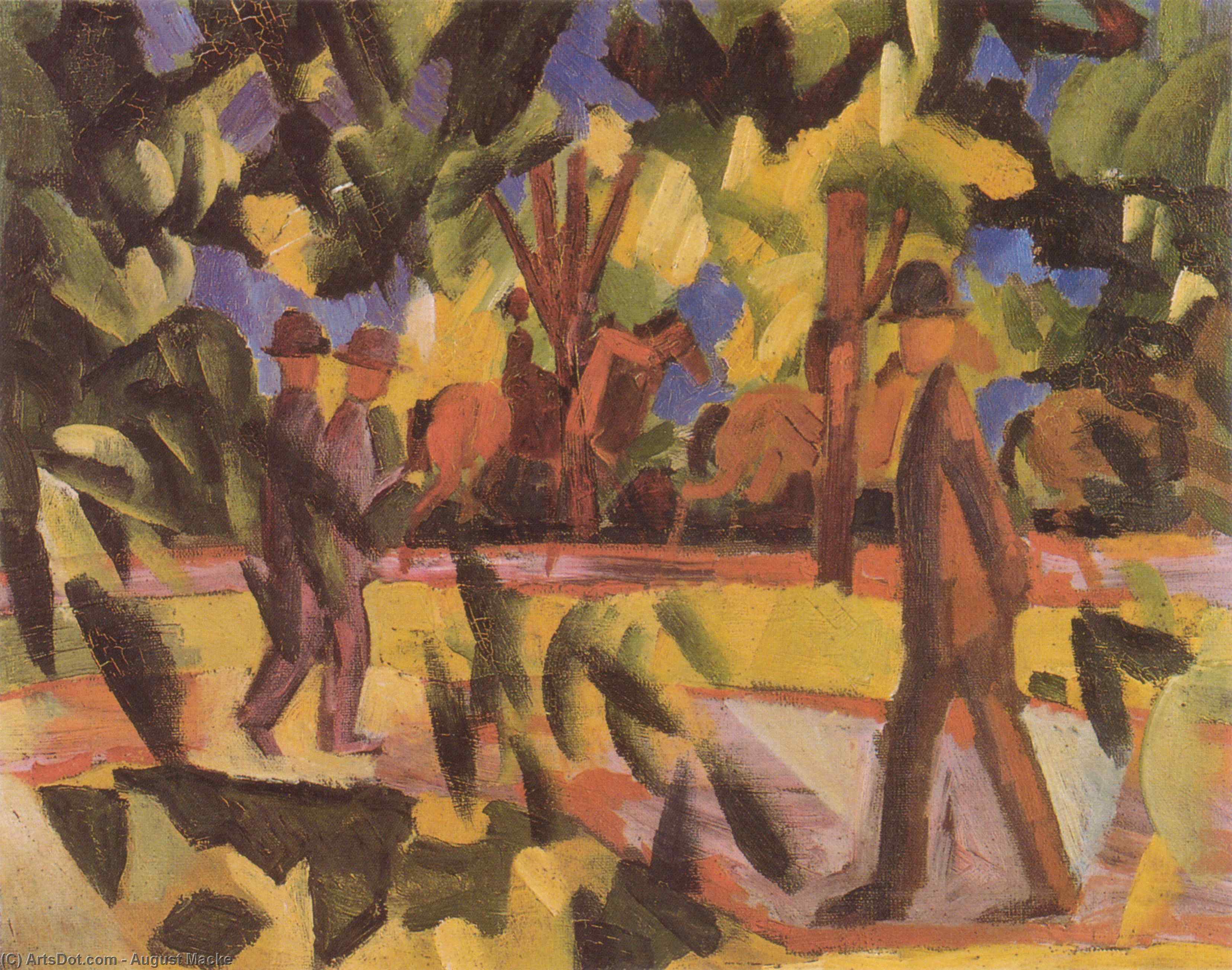 WikiOO.org - Encyclopedia of Fine Arts - Maľba, Artwork August Macke - Riders and Strollers in the Avenue