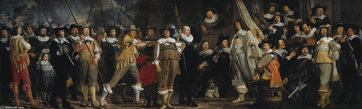 Wikioo.org - The Encyclopedia of Fine Arts - Painting, Artwork by Bartholomeus Van Der Helst - The company of Captain Roelof Bicker and Lieutenant Jan Michielsz Blaeuw in front of the de Haan brewery