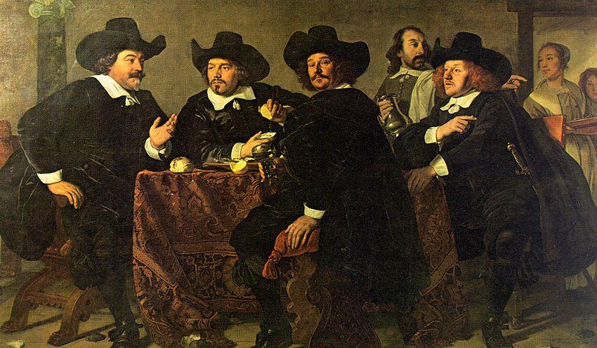 Wikioo.org - The Encyclopedia of Fine Arts - Painting, Artwork by Bartholomeus Van Der Helst - The Regents of the Kloveniersdoelen Eating a Meal of Oysters