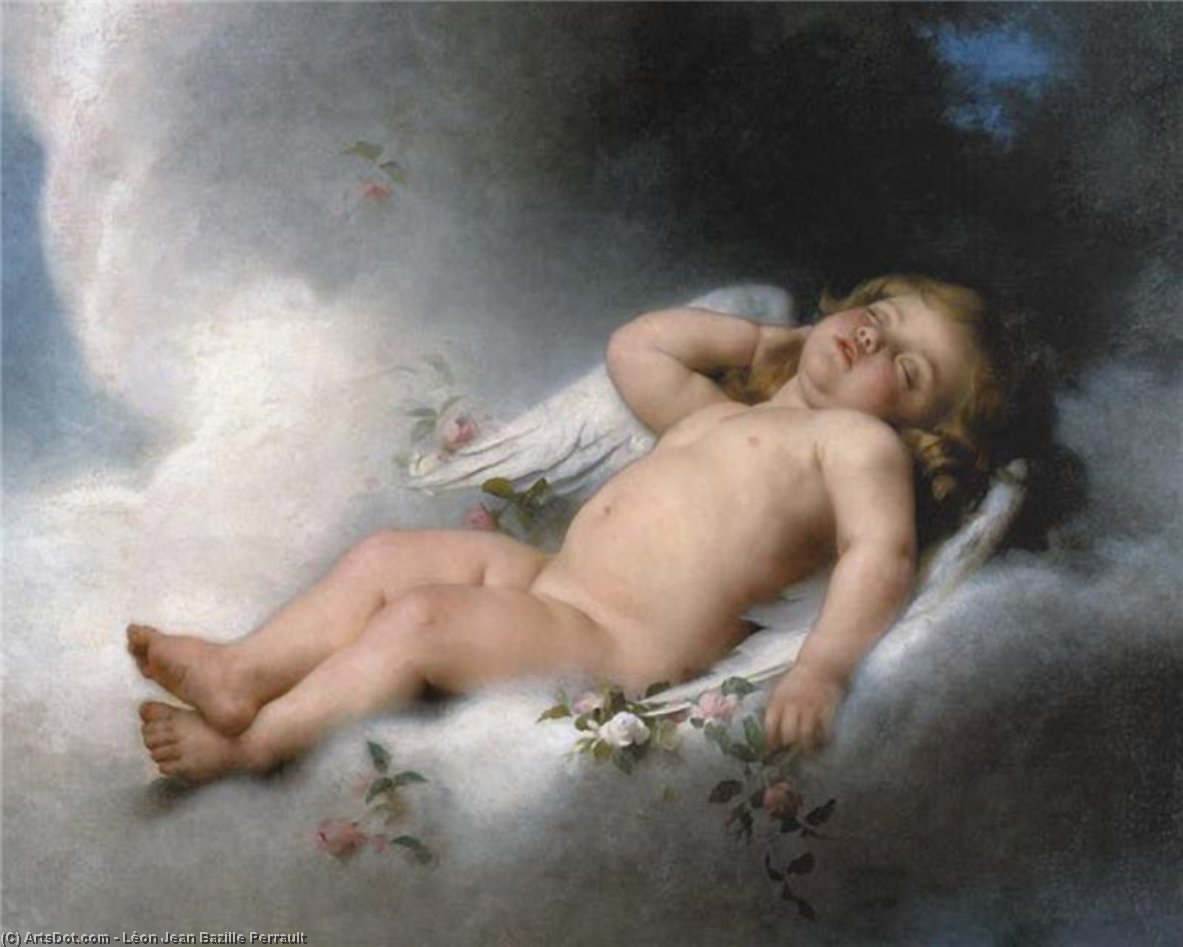 WikiOO.org - Enciclopédia das Belas Artes - Pintura, Arte por Léon Jean Bazille Perrault - Sleeping Angel