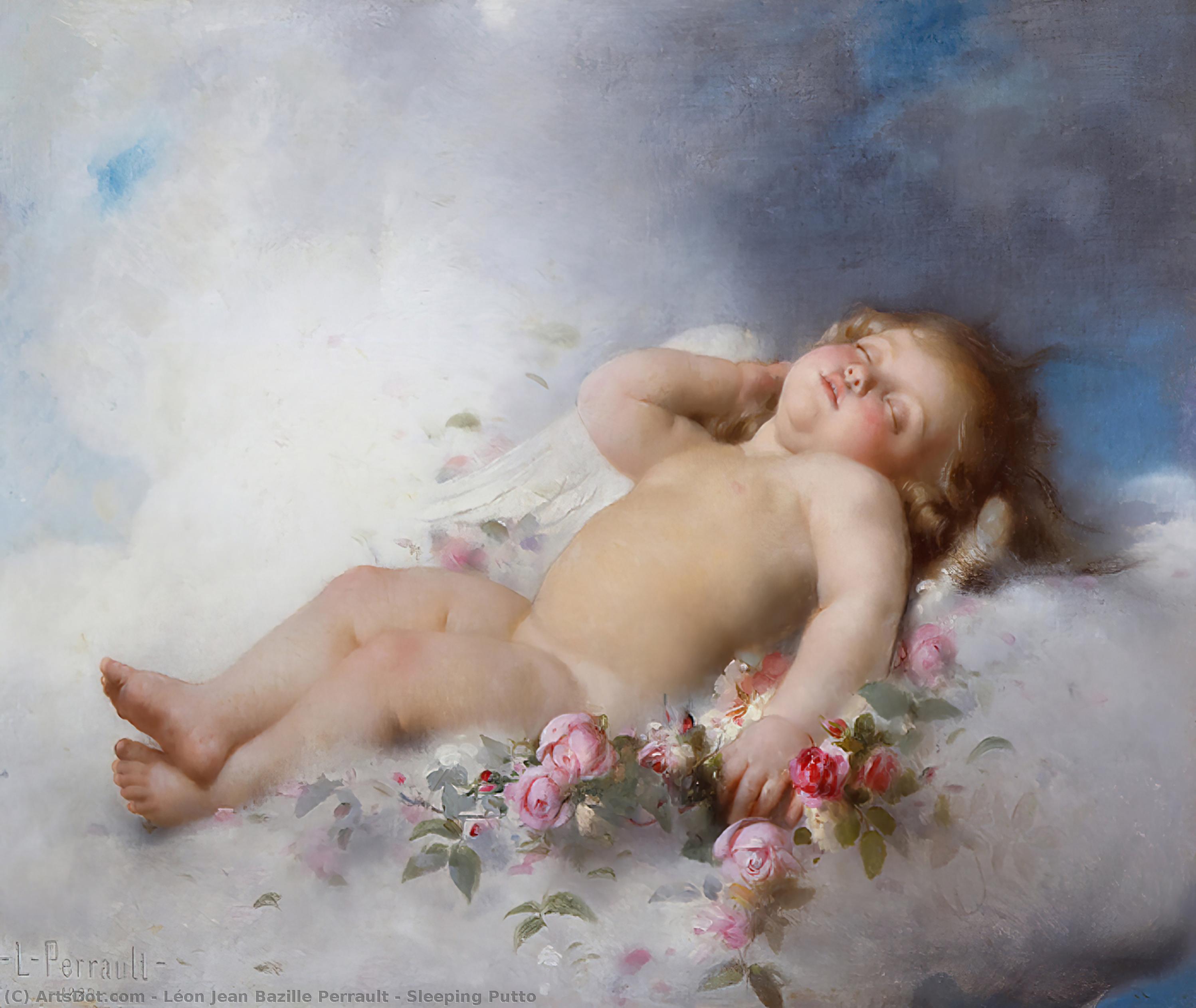 WikiOO.org - אנציקלופדיה לאמנויות יפות - ציור, יצירות אמנות Léon Jean Bazille Perrault - Sleeping Putto