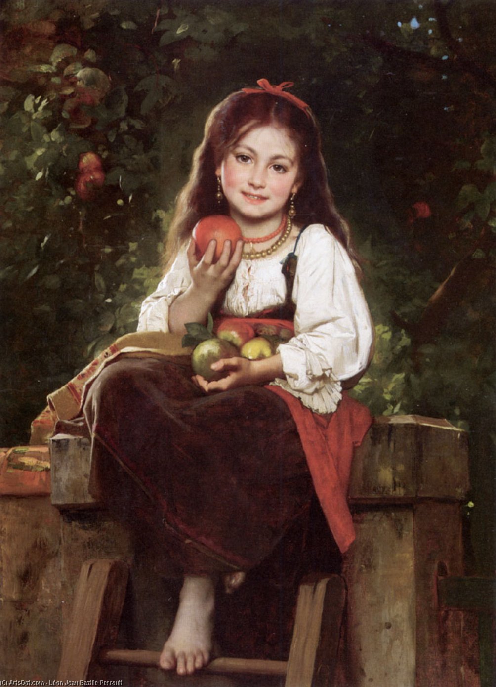 WikiOO.org - אנציקלופדיה לאמנויות יפות - ציור, יצירות אמנות Léon Jean Bazille Perrault - The Apple Picker