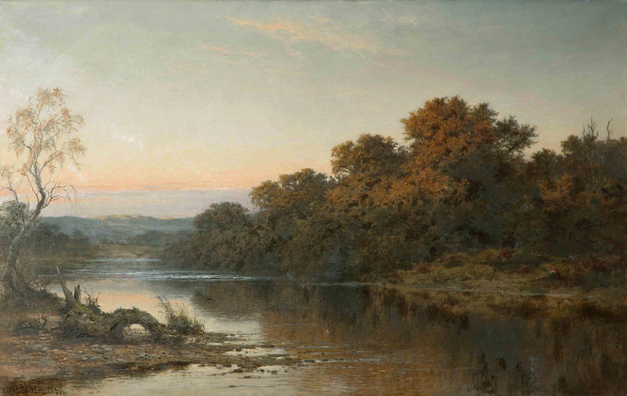 Wikioo.org - The Encyclopedia of Fine Arts - Painting, Artwork by Benjamin Williams Leader - AN AUTUMN EVENING ON THE LLEDR, NORTH WALES