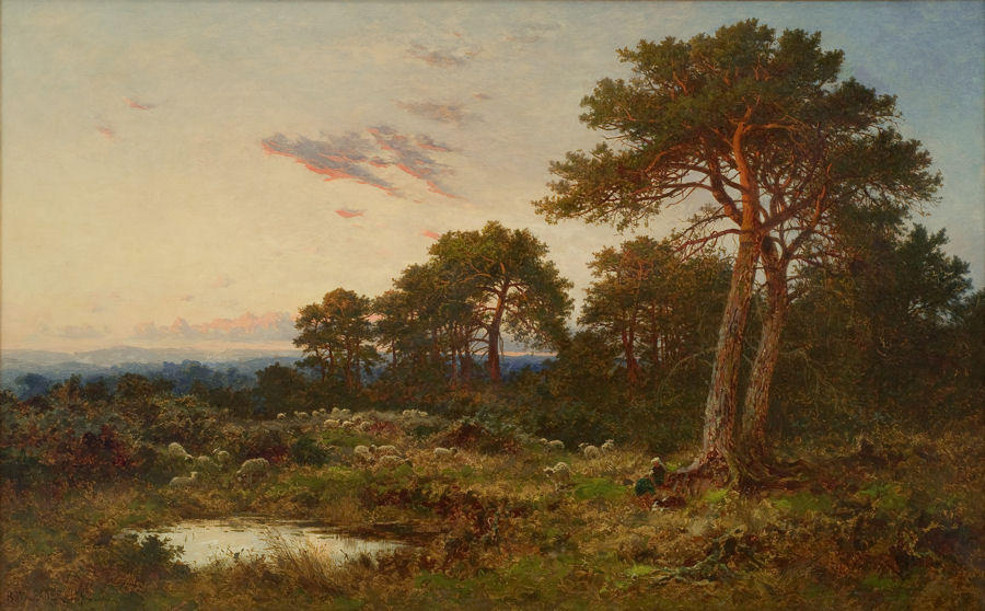 Wikioo.org - The Encyclopedia of Fine Arts - Painting, Artwork by Benjamin Williams Leader - EVENING ON THE SURREY WOLDS